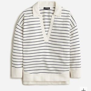 NWT J. Crew size 2X University terry V-neck polo shirt in stripe